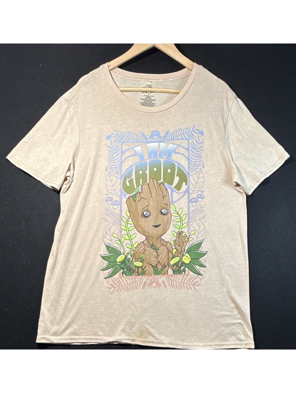 Beige Groot Guardians of the Galaxy Graphic Print Crew Neck Short Sleeve Tee L